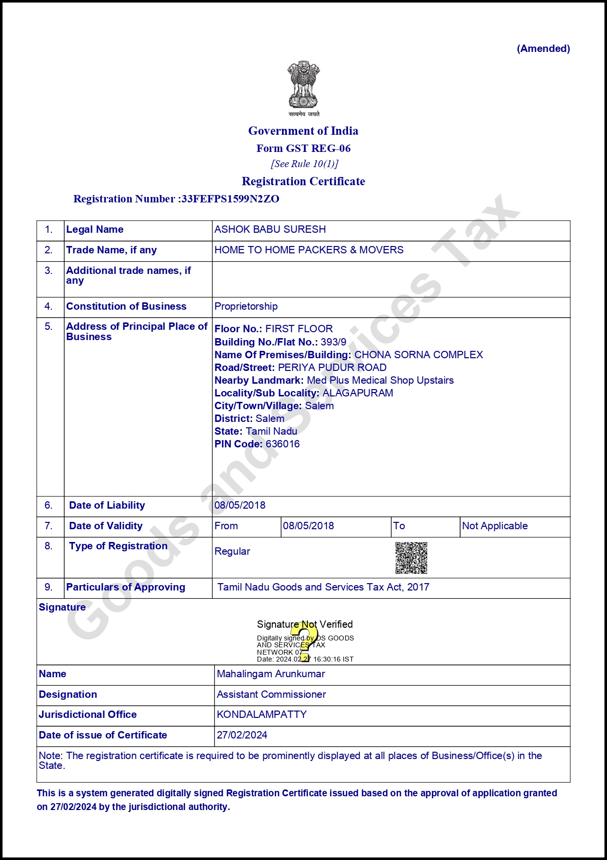 home shifting service in salem